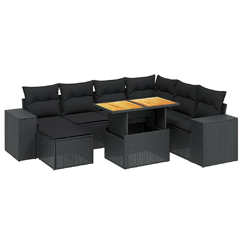 Maison Chic Ensemble Tables et chaises d'extérieur 8 pcs avec coussins,Salon de jardin noir résine tressée -GKD142059