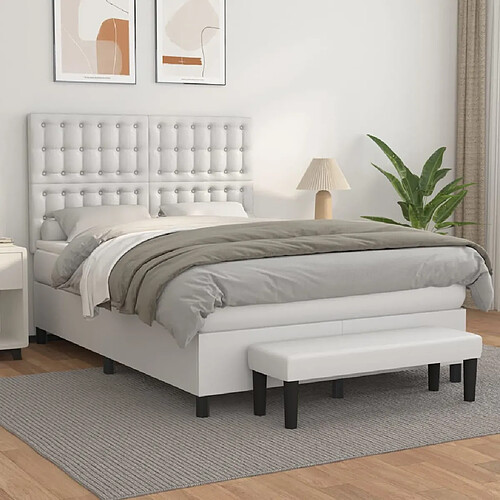 vidaXL Sommier à lattes de lit avec matelas Blanc 140x190cm Similicuir