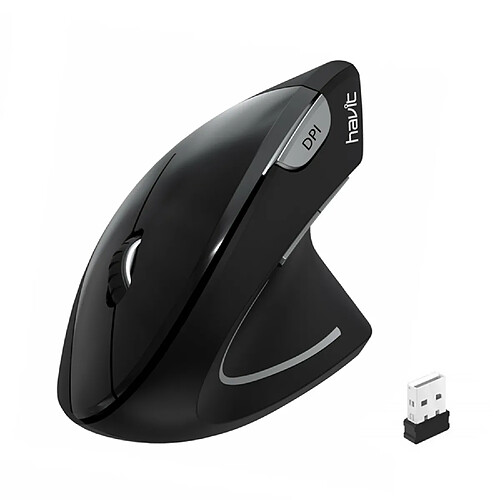 HAVIT MS550GT Souris ergonomique verticale sans fil 2,4Ghz - 1600 ppp - Coloris noir