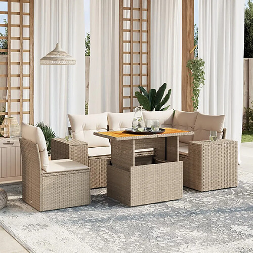 vidaXL Salon de jardin avec coussins 6 pcs beige résine tressée