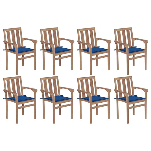 vidaXL Chaises de jardin empilables avec coussins lot de 8 Teck solide