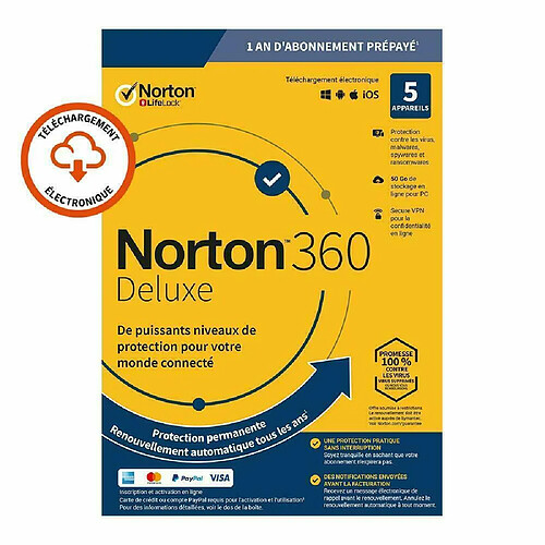 Logiciel Norton 360 Deluxe 2020 ESD 5 appareils - 5app - 1 an - 50gb cloud