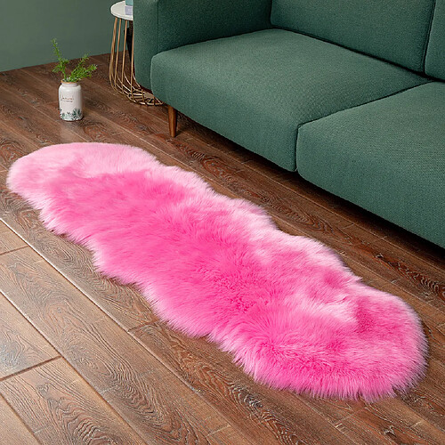 LUUCOZK Tapis moelleux en fausse fourrure, tapis à poils longs pour chambre à coucher, salon, rose-60x200cm