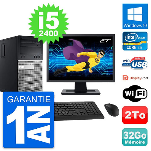 PC Tour Dell 990 Ecran 27" Intel i5-2400 RAM 32Go Disque Dur 2To Windows 10 Wifi · Occasion