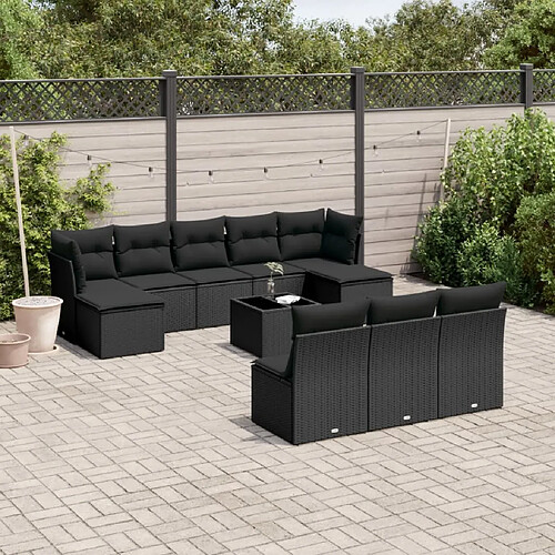 vidaXL Salon de jardin 11 pcs avec coussins noir résine tressée