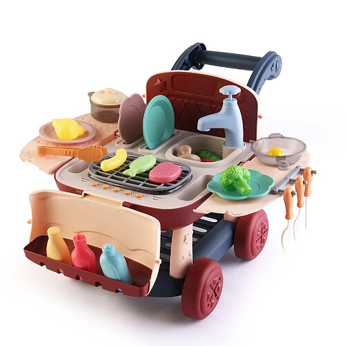 Cuisine pour Enfants 2 en 1 Circuit d'Eau Robincool Kitchen Cart 39x23x27 cm Caddie de Courses, Lumières 14 Accessoires