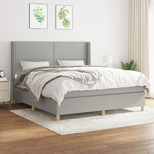 vidaXL Sommier à lattes de lit avec matelas Gris clair 180x200cm Tissu