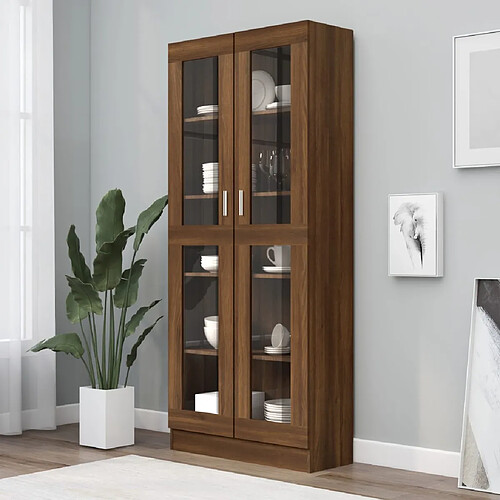 vidaXL Armoire à vitrine Chêne brun 82,5x30,5x185,5cm Bois ingénierie