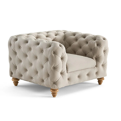 Lisa Design Walter - fauteuil chesterfield en velours - pieds bois