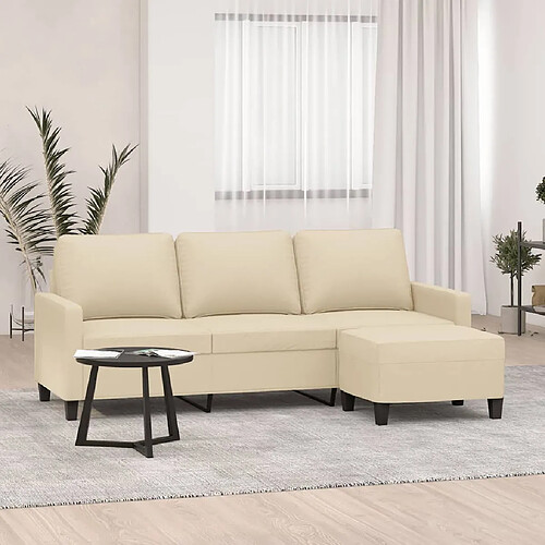 vidaXL Canapé à 3 places avec repose-pieds Crème 180 cm Tissu