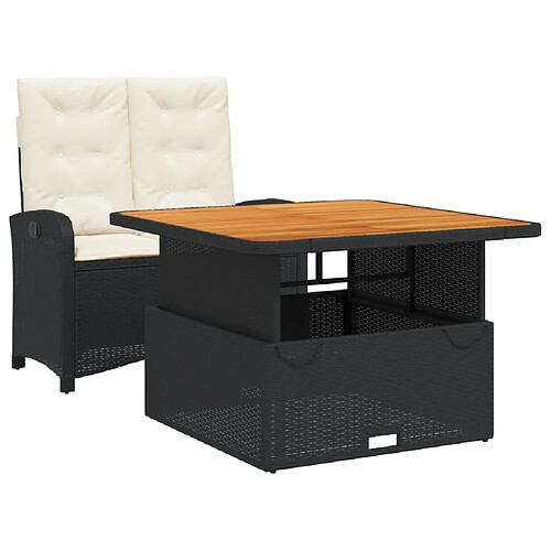 Maison Chic Ensemble à manger d'extérieur 2 pcs avec coussins,Salon de jardin,Mobilier de jardin noir résine tressée -GKD870527