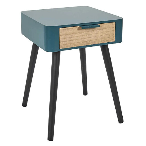 Toilinux Table de chevet 1 tiroir en MDF - Bleu Canard