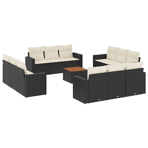 Maison Chic Salon de jardin avec coussins 13 pcs | Ensemble de Table et chaises | Mobilier d'Extérieur noir résine tressée -GKD41443