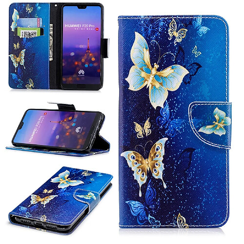 Etui en PU  papillons bleu pour Huawei P20 Pro