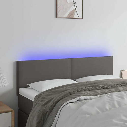 Maison Chic Tête de lit scandinave à LED,meuble de chambre Gris 144x5x78/88 cm Similicuir -MN33595