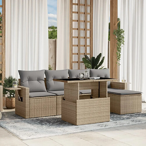 vidaXL Salon de jardin avec coussins 6 pcs beige résine tressée