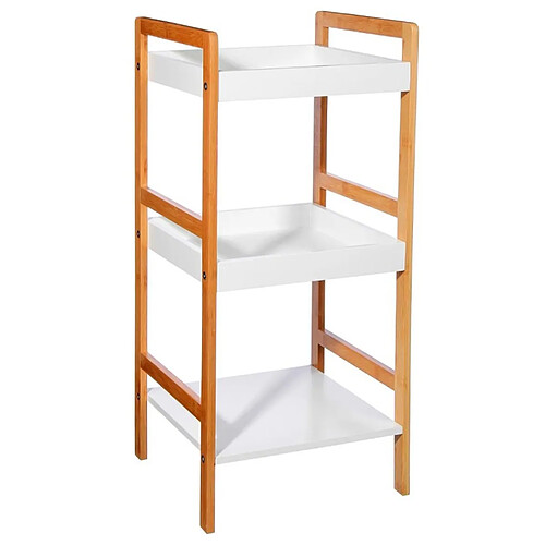 Pegane Etagère avec 3 plateaux coloris bambou / blanc - H80 x P33 x L36 cm