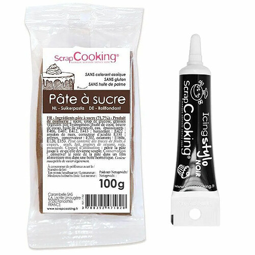 Scrapcooking Pâte à sucre marron 100 g + Stylo de glaçage noir