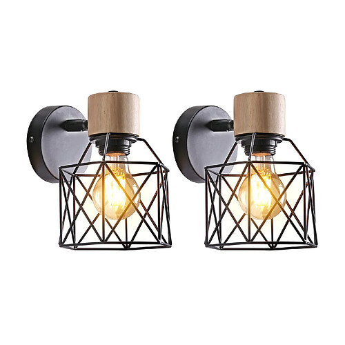 Stoex (2X) Applique Murale Rétro Moderne Lampe Murale Nordique Applique Murale en Bois Métal Applique Murale Vintage Ampoule E27 (Noir)