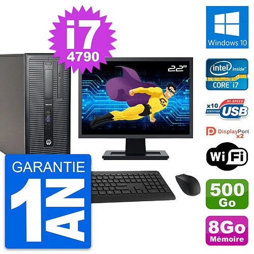 PC Tour HP 800 G1 Ecran 22" Intel i7-4790 RAM 8Go Disque 500Go Windows 10 Wifi · Occasion