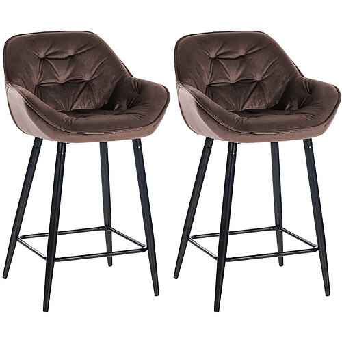 Decoshop26 Lot de 2 tabourets de bar chaises hautes assise effet capitonnée en velours marron et métal noir 10_0004152