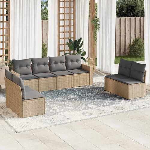 vidaXL Salon de jardin avec coussins 9 pcs beige résine tressée