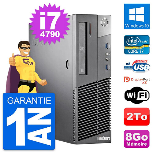 PC Lenovo ThinkCentre M93p SFF Intel i7-4790 RAM 8Go Disque 2To Windows 10 Wifi · Occasion