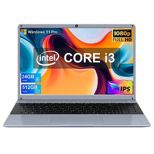 VANWIN Ordinateur Portable Intel Core i3-5005U 24Go RAM 512Go SSD processeur Pc Portable 15,6 Pouces 1920*1080 IPS 2.4G/5G WiFi 7,6V/5000mAh Ouverture d'angle à 135°-AZERTY