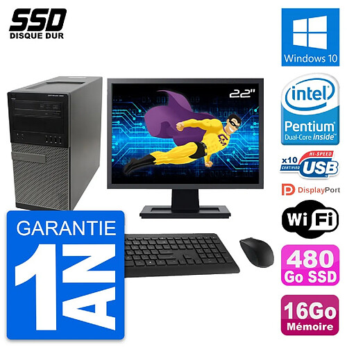 PC Tour Dell 990 Ecran 22" Intel G630 RAM 16Go SSD 480Go Windows 10 Wifi · Occasion