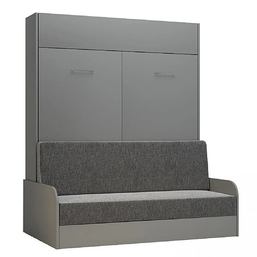 Inside 75 Armoire lit escamotable DYNAMO SOFA accoudoirs structure gris mat canapé gris couchage 160*200