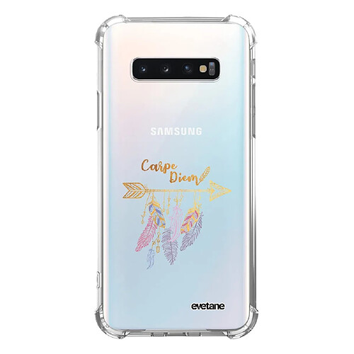 Coque Samsung Galaxy S10 Plus anti-choc souple avec angles renforcés transparente Carpe Diem Or Evetane