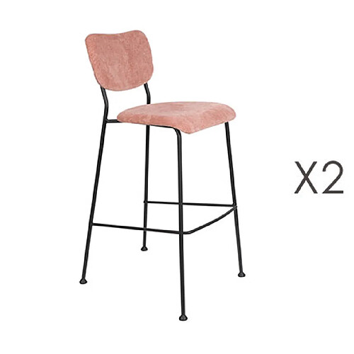 Mes Lot de 2 tabourets de bar en tissu rose - BENSON