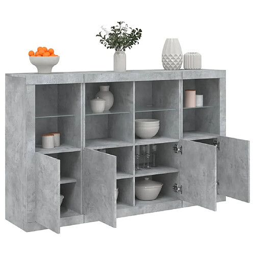 vidaXL Buffets avec lumières LED 3 pcs gris béton bois d'ingénierie