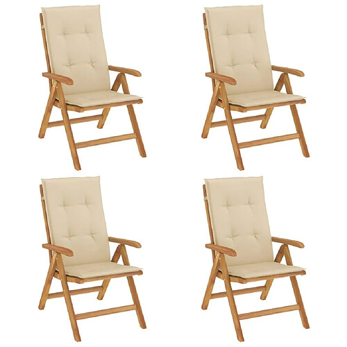 Maison Chic Lot de 4 Chaises de jardin inclinables,Fauteuil d'extérieur bois massif teck -MN95361