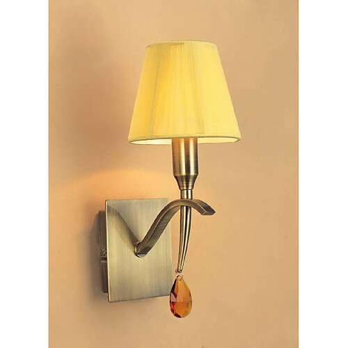 Luminaire Center Applique murale Siena avec interrupteur 1 Ampoule E14, laiton antique avec Abat jour ambre cristal