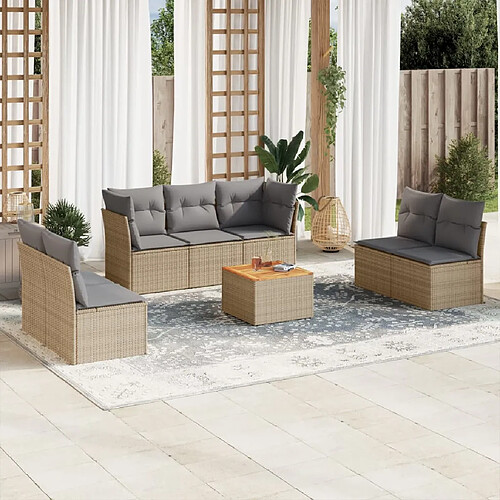 vidaXL Salon de jardin avec coussins 8pcs mélange beige résine tressée