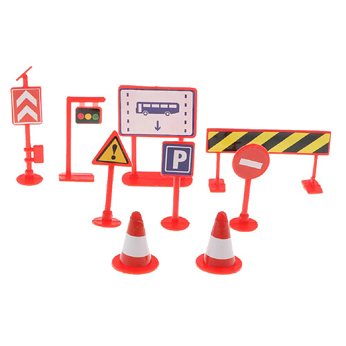 9pcs roadblock panneau de signalisation playset jouet connaissance du trafic routier apprentissage rouge