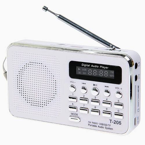 Universal Vente chaude T205 FM Radio Portable HiFi Haut-parleur Multimédia Numérique MP3 Musique Haut-parleur Blanc Camping Outdoor Sports | Radio(blanche)