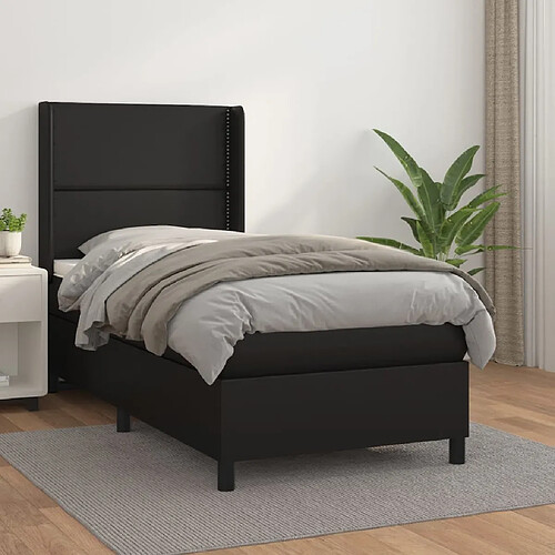 vidaXL Sommier à lattes de lit avec matelas Noir 100x200 cm Similicuir