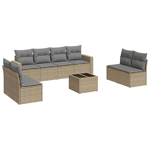 Maison Chic Salon de jardin avec coussins 9 pcs | Ensemble de Table et chaises | Mobilier d'Extérieur beige résine tressée -GKD62011