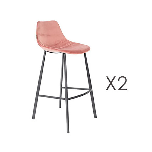 Mes Lot de 2 chaises de bar H80 cm en velours rose - FRANKY