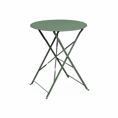 Table de jardin bistrot pliable - Emilia ronde vert de gris- Table ronde Ø60cm en acier thermolaqué | sweeek