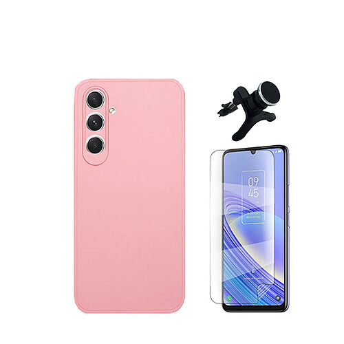 Kit de film en verre trempé de la couverture en 5D + boîtier en silicone liquide + porte-voiture renforcé Phonecare pour Samsung Galaxy A15 5G - rose