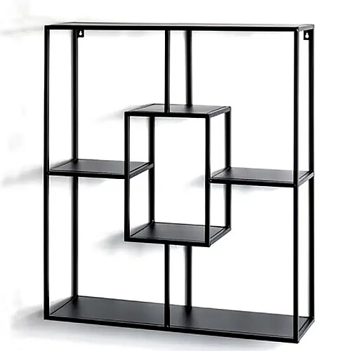 Pegane Etagère murale en métal laqué noir - Longueur 60 x Hauteur 70 x Profondeur 18 cm