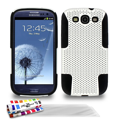 Muzzano Coque + 3 Films SAMSUNG GALAXY S3 / I9300 ""Alveolia Cross Premium"" Blanc et noir