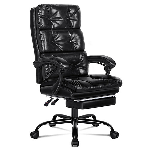 ALFORDSON Chaise de Bureau Ordinateur Siège en Cuir PU Travail Inclinable Jeu Noir Brillant