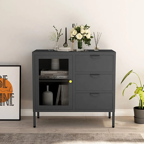 vidaXL Buffet Anthracite 75x35x70 cm Acier et verre trempé