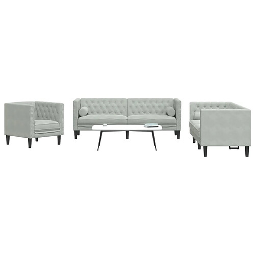 vidaXL Ensemble de canapé Chesterfield et traversins 3 pcs gris clair