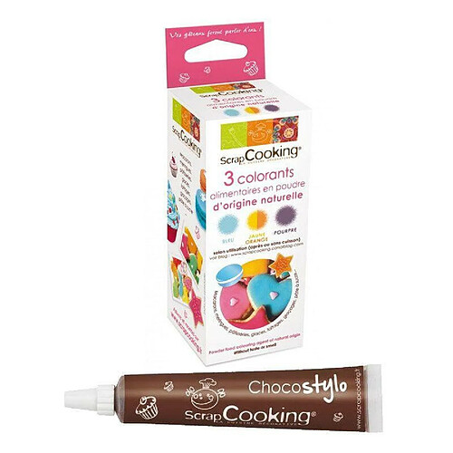 Scrapcooking Colorants naturels pourpre-orange-bleu + 1 Stylo chocolat