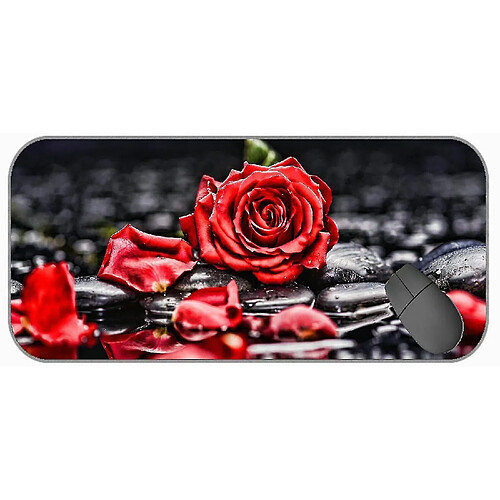 Universal (750x300x3) Tampon de souris de jeu extra large, tapis de souris de fleur de pierre de rose rouge rose rouge